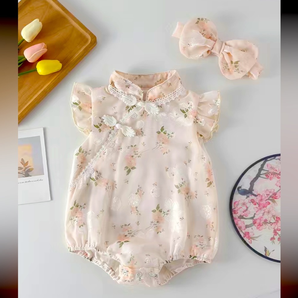 FLORAL PEACH CHINESE STYLE JUMPSUIT